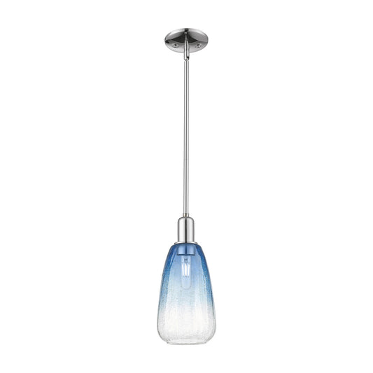 Innovations Brookhaven Almond 6in 1-Light Mini Pendant | Industrial Polished Chrome and Sapphire Blue Glass | Kitchen Island & | Model 716-1S-PC-G480-6SB