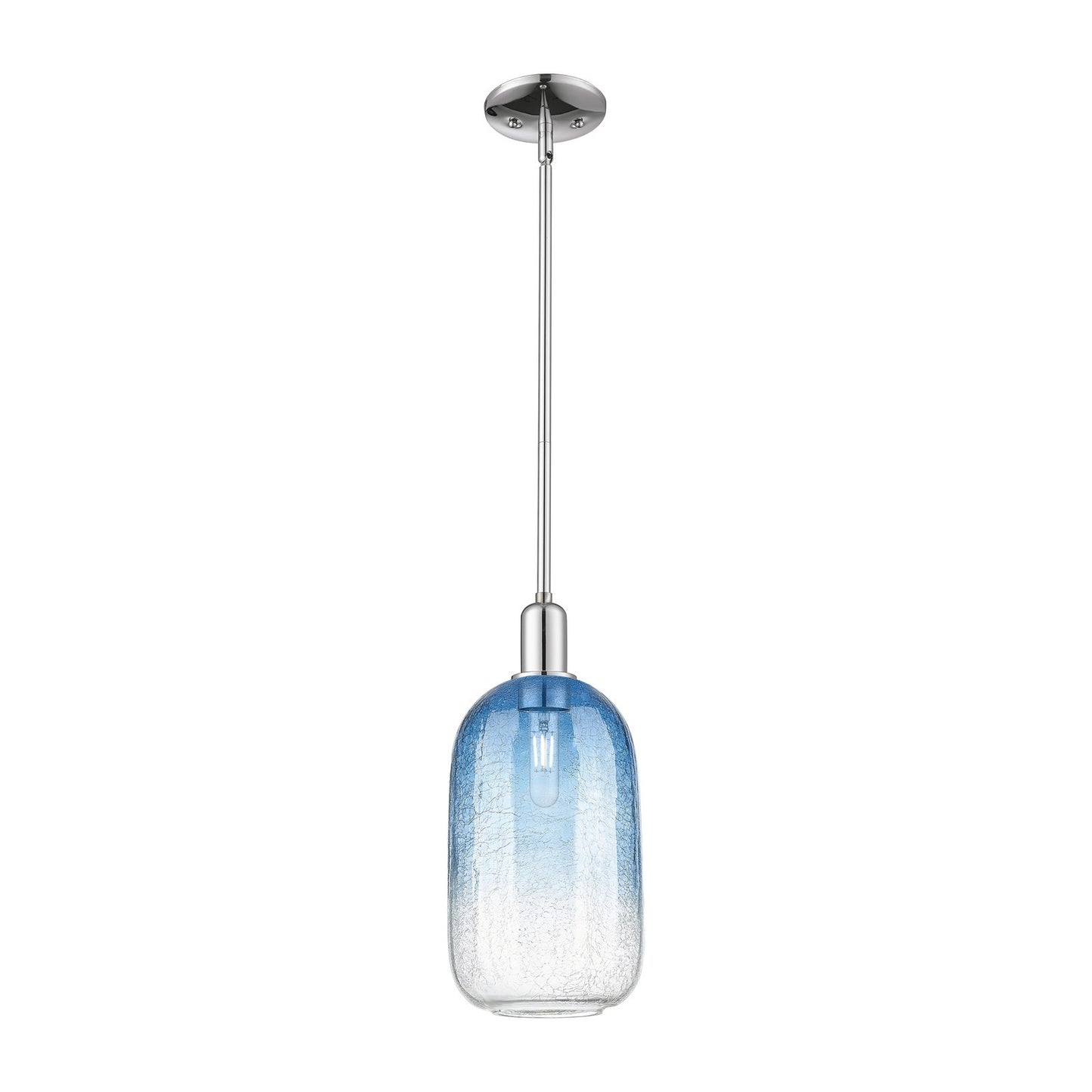 Innovations Brookhaven Cloche 7in 1-Light Mini Pendant | Industrial Polished Chrome and Sapphire Blue Glass | Kitchen Island & | Model 716-1S-PC-G482-7SB