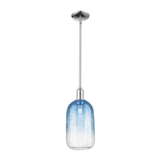 Innovations Brookhaven Cloche 7in 1-Light Mini Pendant | Industrial Polished Chrome and Sapphire Blue Glass | Kitchen Island & | Model 716-1S-PC-G482-7SB