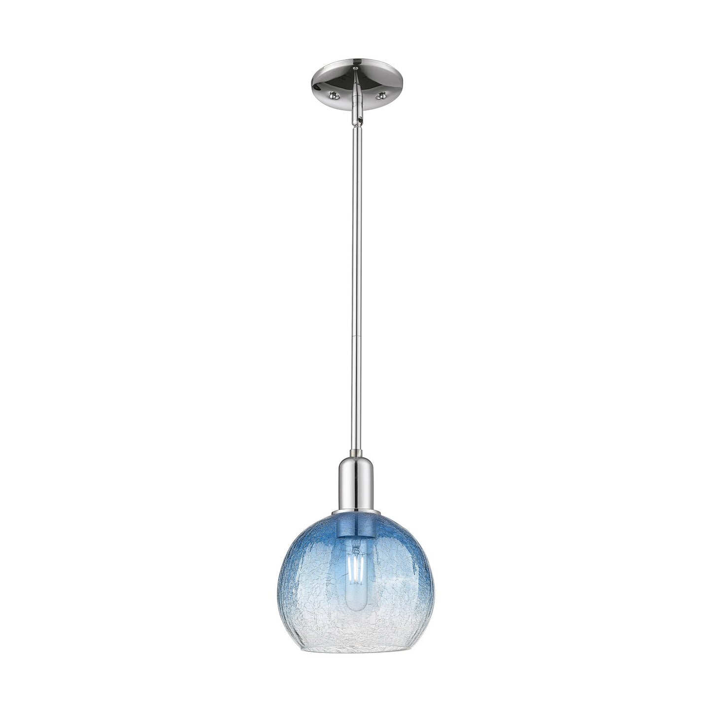 Innovations Brookhaven Globe 8in 1-Light Mini Pendant | Industrial Polished Chrome Steel and Sapphire Blue Glass | Kitchen | Model 716-1S-PC-G483-8SB
