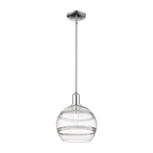 Innovations Rochester 10in 1-Light Mini Pendant | Industrial Polished Chrome Steel and Clear Glass | Kitchen Island & Dining | Model 716-1S-PC-G556-10CL