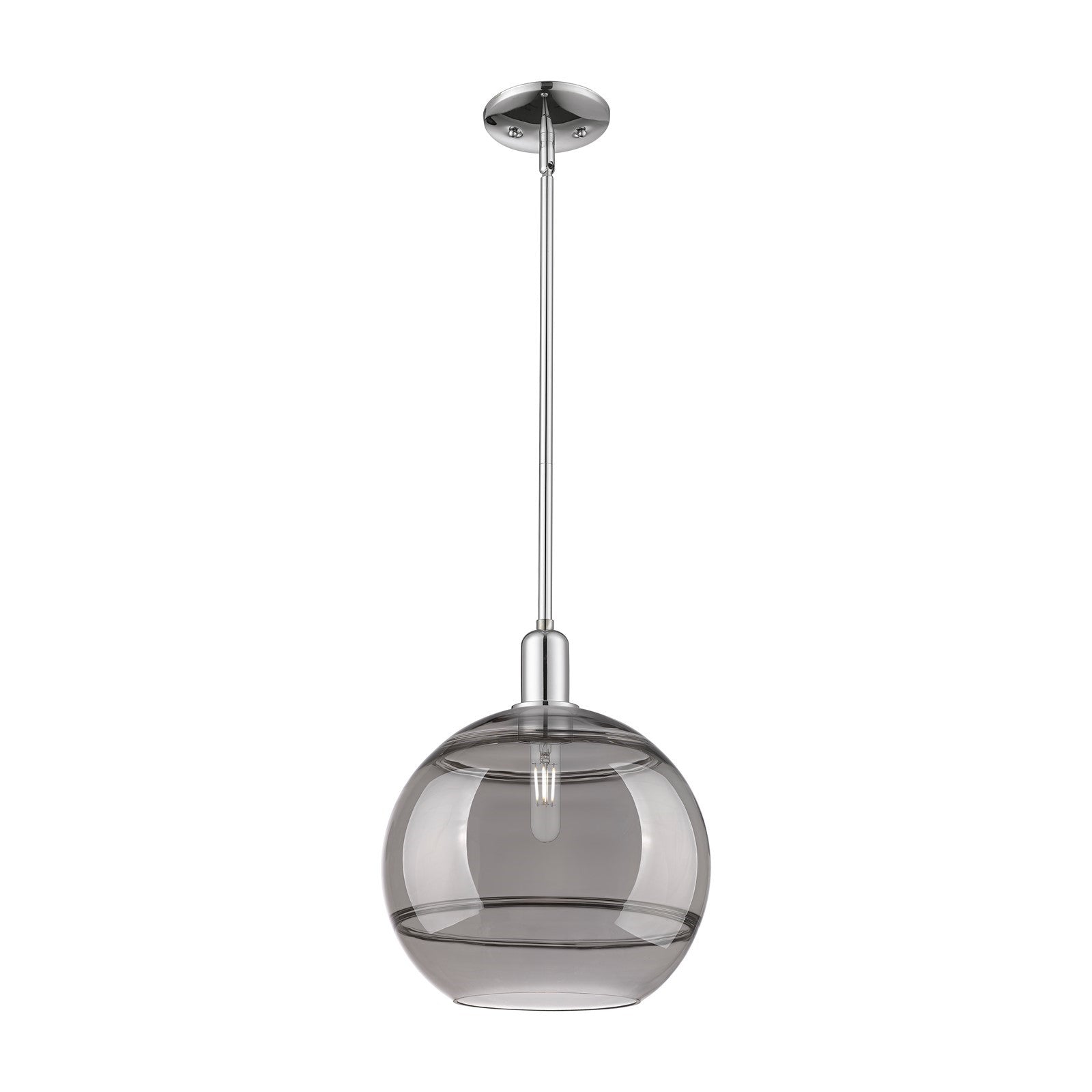 Innovations Rochester 12in 1-Light Mini Pendant | Industrial Polished Chrome and Light Smoke Glass | Kitchen Island & Dining | Model 716-1S-PC-G556-12SM