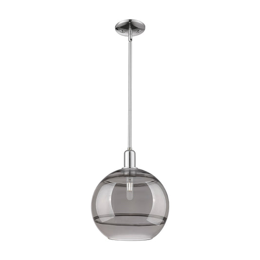 Innovations Rochester 12in 1-Light Mini Pendant | Industrial Polished Chrome and Light Smoke Glass | Kitchen Island & Dining | Model 716-1S-PC-G556-12SM