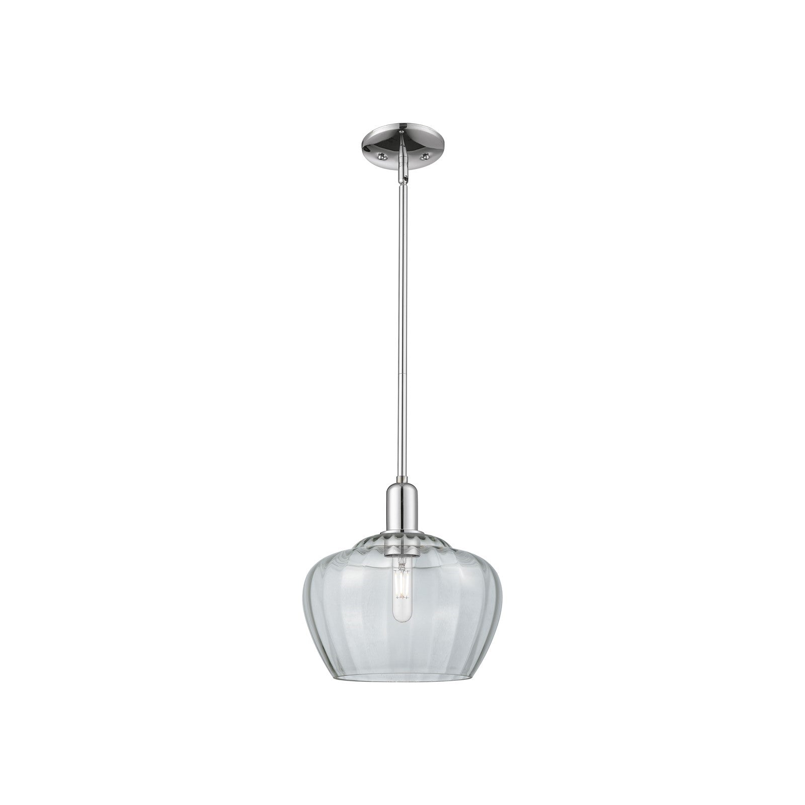 Innovations Fenton 11in 1-Light Mini Pendant | Industrial Polished Chrome Steel and Clear Ribbed Glass | Kitchen Island & Dining | Model 716-1S-PC-G92-L