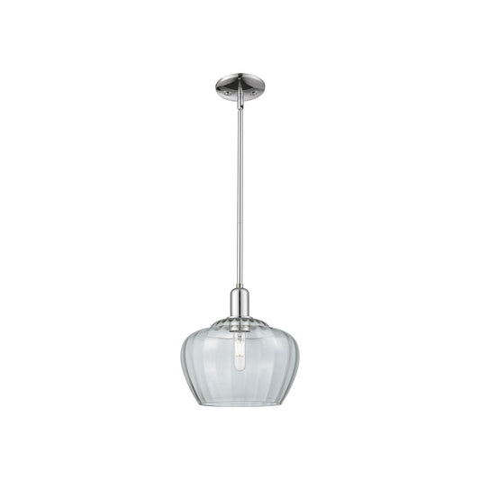 Innovations Fenton 11in 1-Light Mini Pendant | Industrial Polished Chrome Steel and Clear Ribbed Glass | Kitchen Island & Dining | Model 716-1S-PC-G92-L