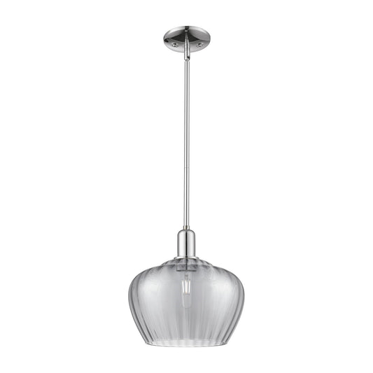 Innovations Fenton 11in 1-Light Mini Pendant | Industrial Polished Chrome and Light Smoke Ribbed Glass | Kitchen Island & Dining | Model 716-1S-PC-G93-L