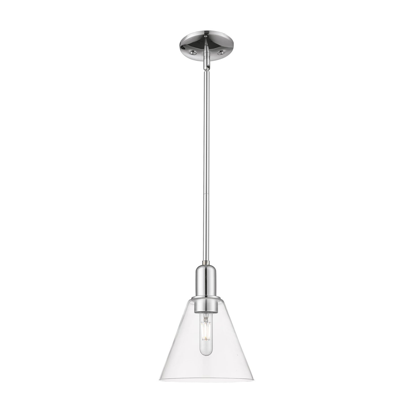 Innovations Berkshire Glass 8in 1-Light Mini Pendant | Industrial Polished Chrome Steel and Clear Cone Glass | Kitchen Island & | Model 716-1S-PC-GBC-82