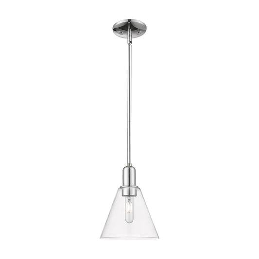 Innovations Berkshire Glass 8in 1-Light Mini Pendant | Industrial Polished Chrome Steel and Clear Cone Glass | Kitchen Island & | Model 716-1S-PC-GBC-82