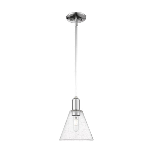 Innovations Berkshire Glass 8in 1-Light Mini Pendant | Industrial Polished Chrome Steel and Seedy Glass | Kitchen Island & Dining | Model 716-1S-PC-GBC-84