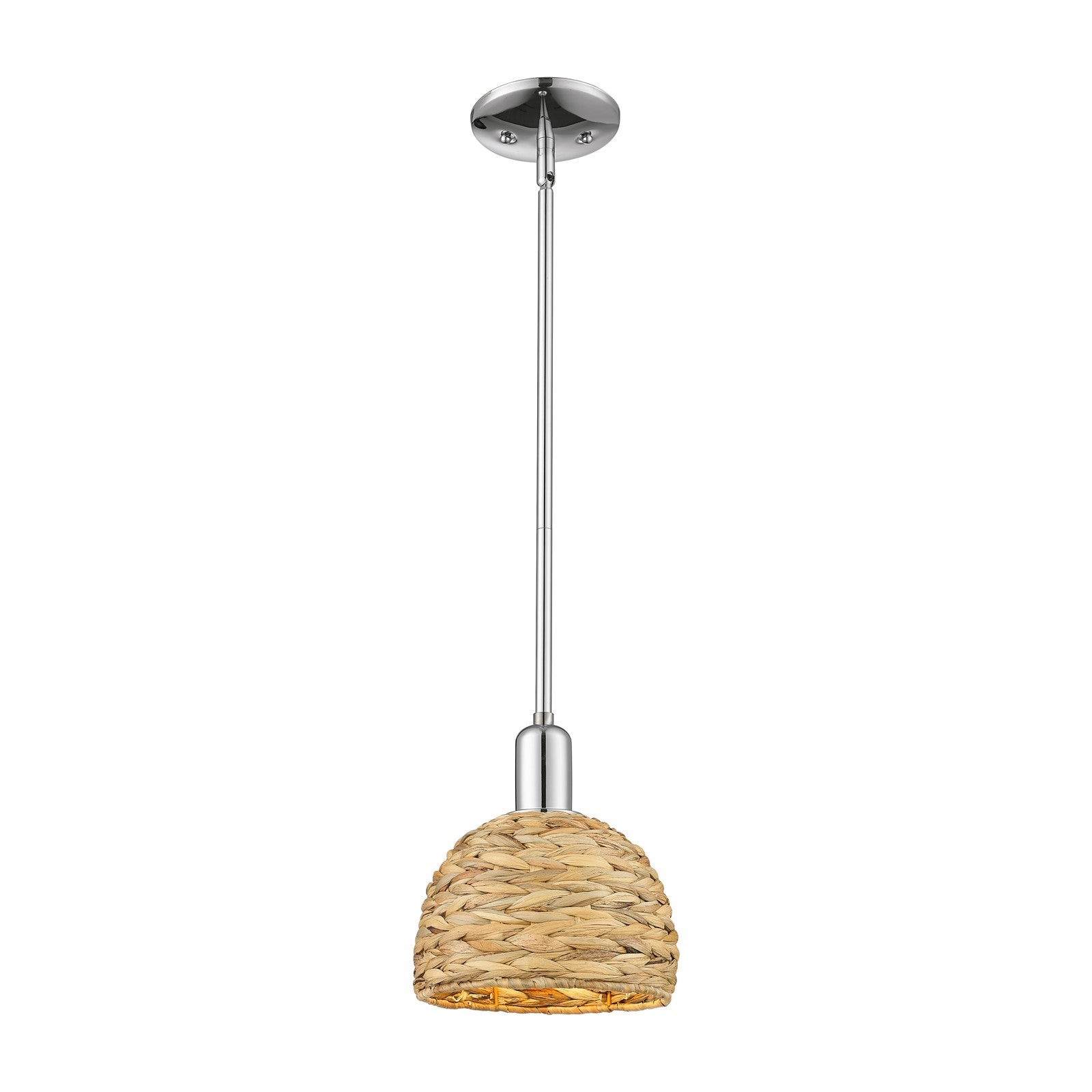 Innovations Woven Rattan 8in 1-Light Mini Pendant | Rustic Farmhouse Polished Chrome and Natural Woven Rattan | Kitchen Island | Model 716-1S-PC-RBD-8-NAT