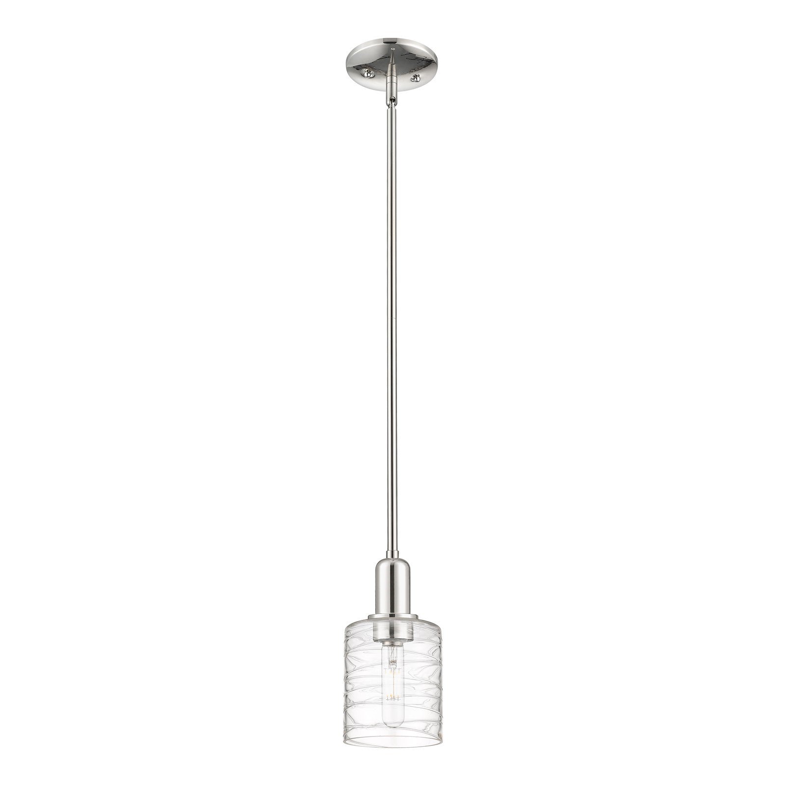 Innovations Cobbleskill 5in 1-Light Mini Pendant | Industrial Polished Nickel Steel and Deco Swirl Clear Glass | Kitchen Island & | Model 716-1S-PN-G1113