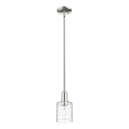 Innovations Cobbleskill 5in 1-Light Mini Pendant | Industrial Polished Nickel Steel and Deco Swirl Clear Glass | Kitchen Island & | Model 716-1S-PN-G1113