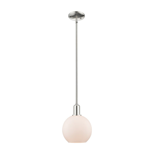 Innovations Athens 8in 1-Light Mini Pendant | Industrial Polished Nickel and Matte White Glass | Kitchen Island & Dining Room | 8 | Model 716-1S-PN-G121-8