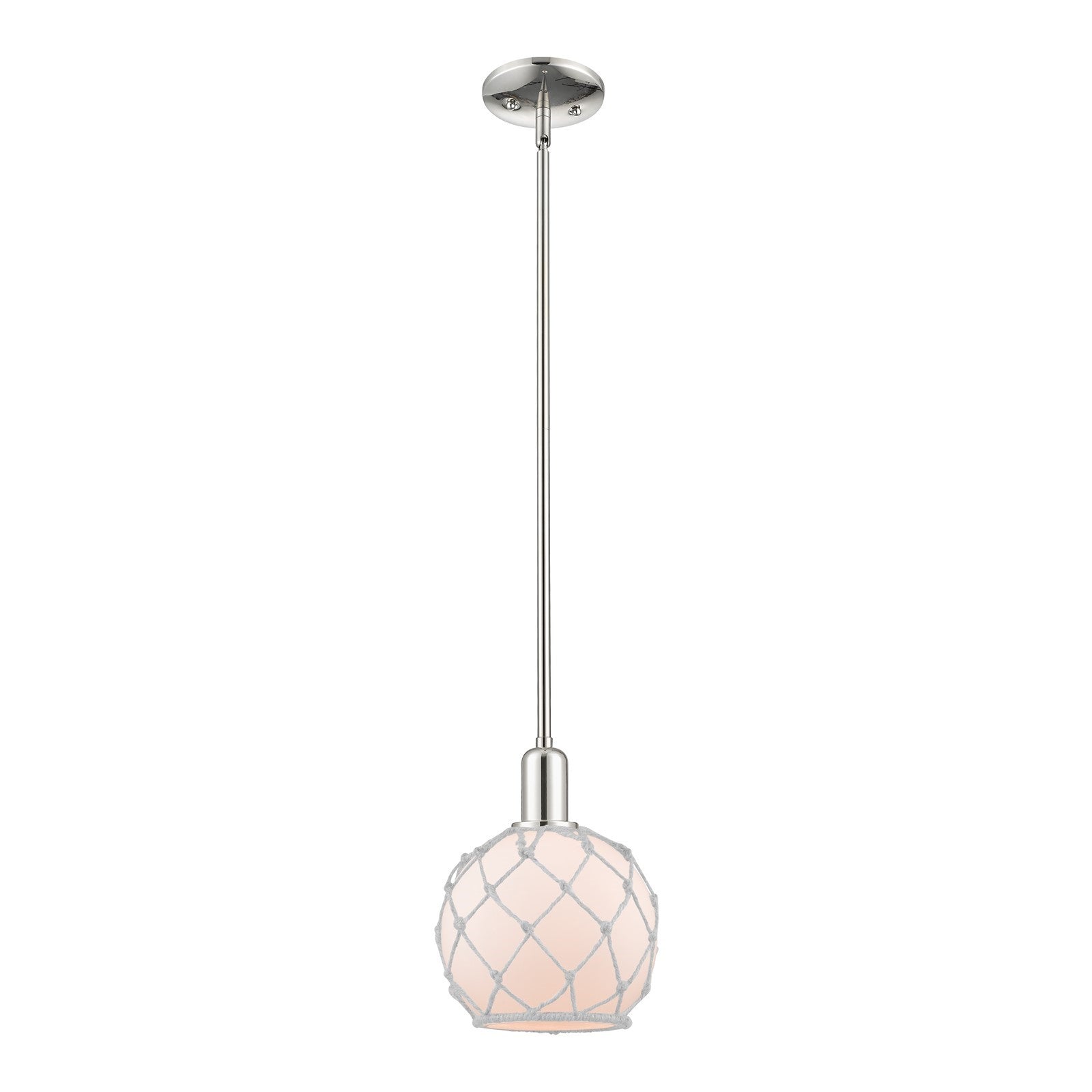 Innovations Farmhouse Rope 8in 1-Light Mini Pendant | Industrial Polished Nickel and White Frosted Glass Rope Shade | Kitchen | Model 716-1S-PN-G121-8RW