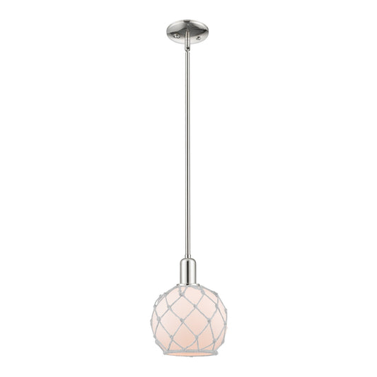 Innovations Farmhouse Rope 8in 1-Light Mini Pendant | Industrial Polished Nickel and White Frosted Glass Rope Shade | Kitchen | Model 716-1S-PN-G121-8RW