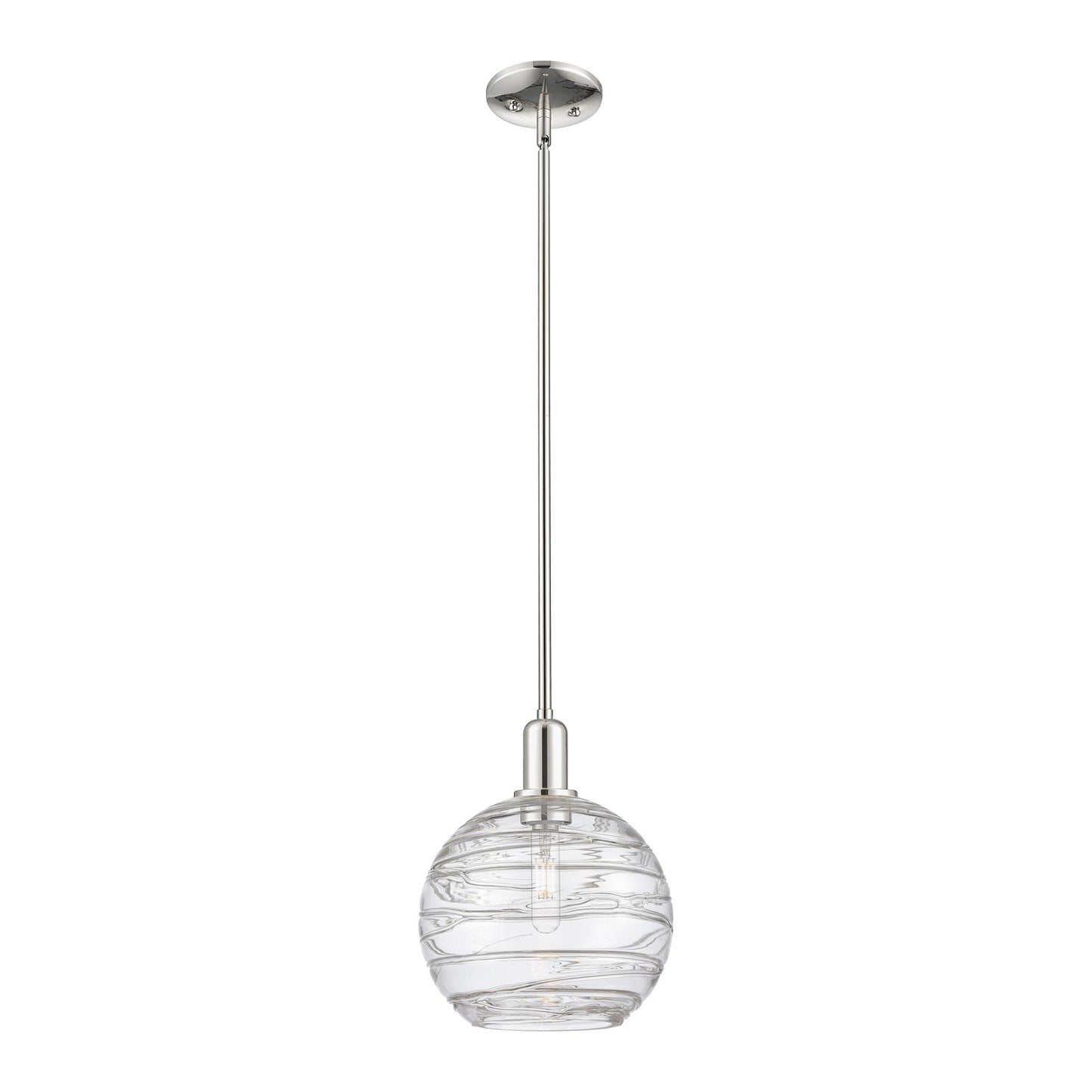 Innovations Athens Deco Swirl 10in 1-Light Mini Pendant | Industrial Polished Nickel and Clear Deco Swirl Glass | Kitchen | Model 716-1S-PN-G1213-10CL
