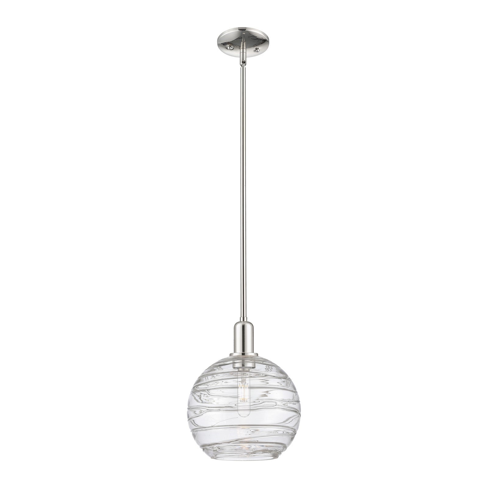 Innovations Athens Deco Swirl 10in 1-Light Mini Pendant | Industrial Polished Nickel and Clear Deco Swirl Glass | Kitchen | Model 716-1S-PN-G1213-10CL