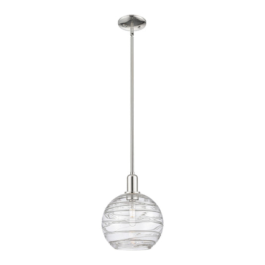 Innovations Athens Deco Swirl 10in 1-Light Mini Pendant | Industrial Polished Nickel and Clear Deco Swirl Glass | Kitchen | Model 716-1S-PN-G1213-10CL