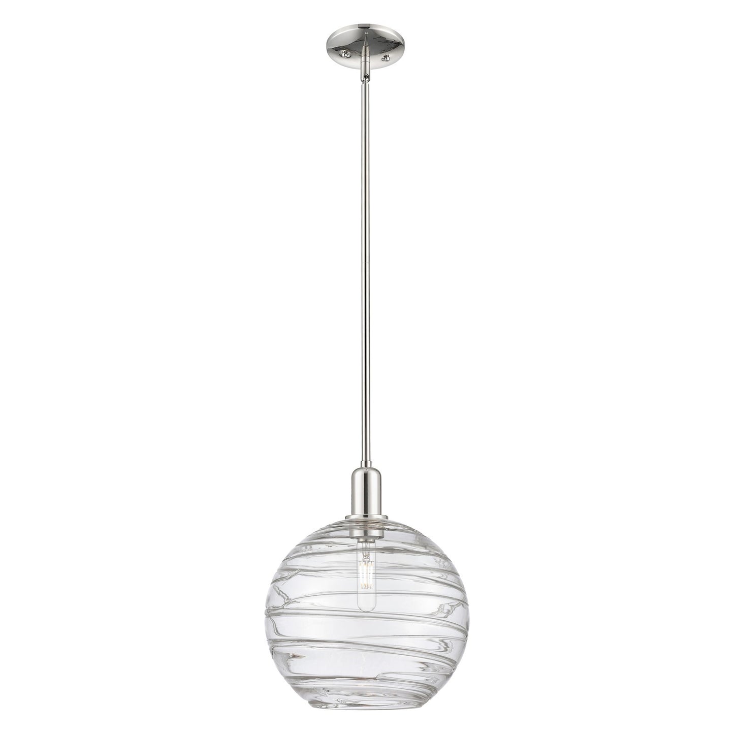 Innovations Athens Deco Swirl 12in 1-Light Mini Pendant | Industrial Polished Nickel and Clear Deco Swirl Glass | Kitchen | Model 716-1S-PN-G1213-12CL