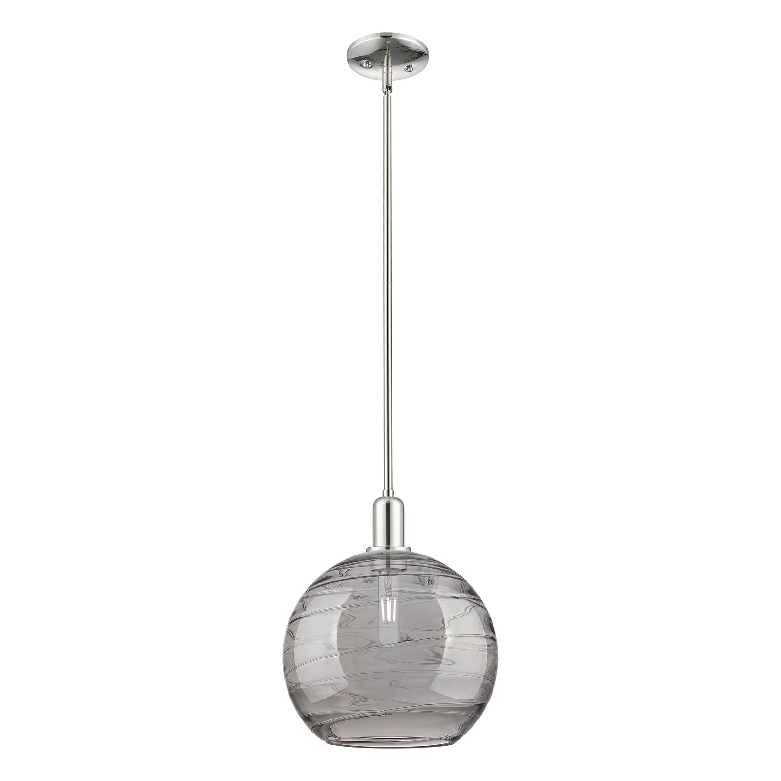 Innovations Athens Deco Swirl 12in 1-Light Mini Pendant | Industrial Polished Nickel and Light Smoke Glass | Kitchen Island & | Model 716-1S-PN-G1213-12SM