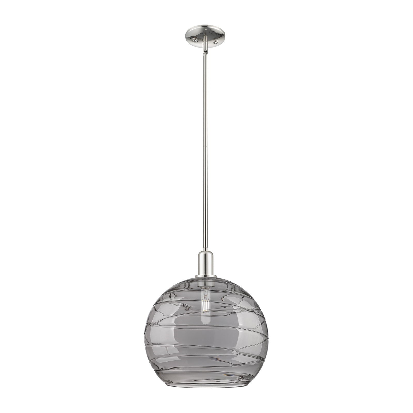 Innovations Athens Deco Swirl 14in 1-Light Mini Pendant | Industrial Polished Nickel and Light Smoke Glass | Kitchen Island | Model 716-1S-PN-G1213-14SM