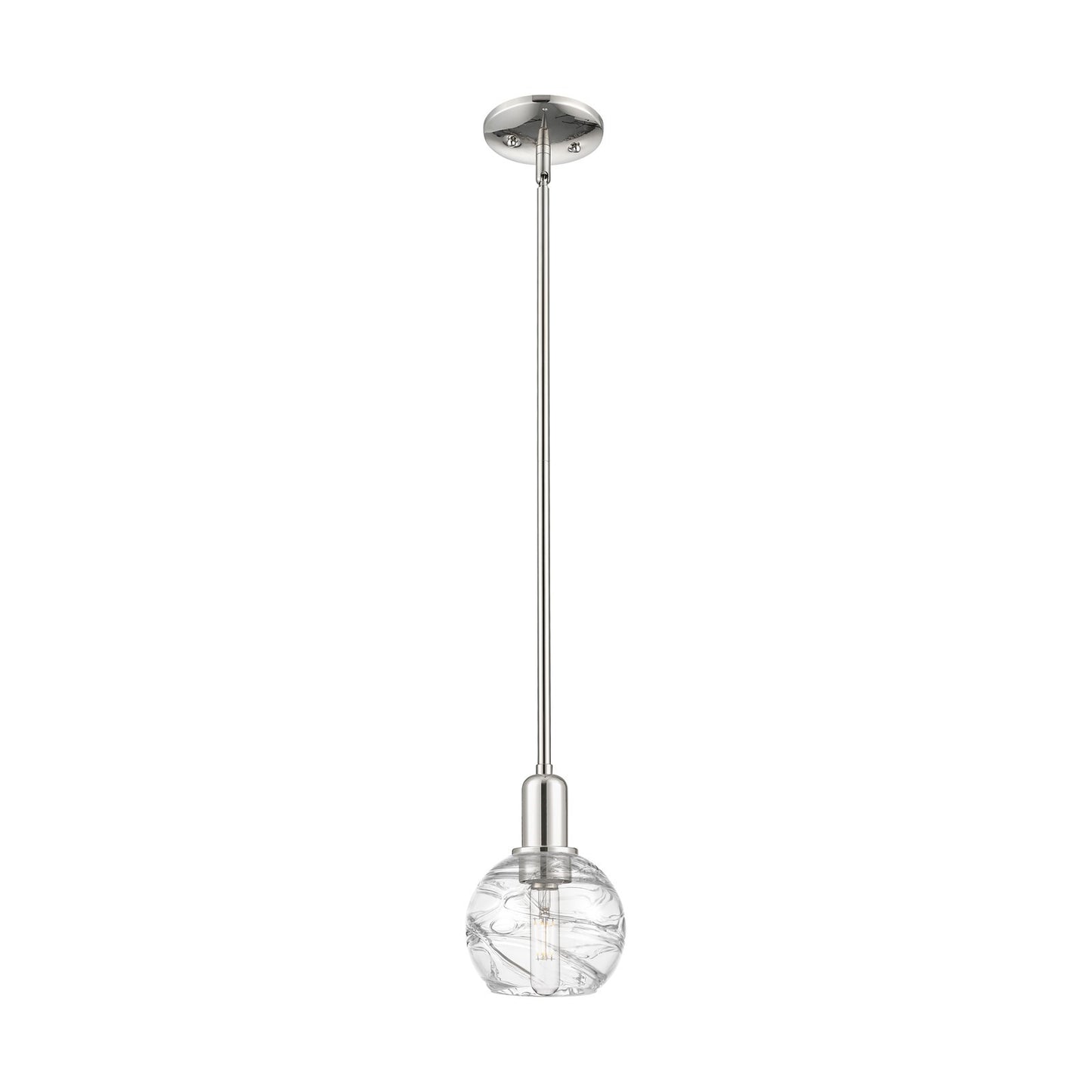 Innovations Athens Deco Swirl 6in 1-Light Mini Pendant | Industrial Modern Polished Nickel and Clear Deco Swirl Glass | Model 716-1S-PN-G1213-6CL