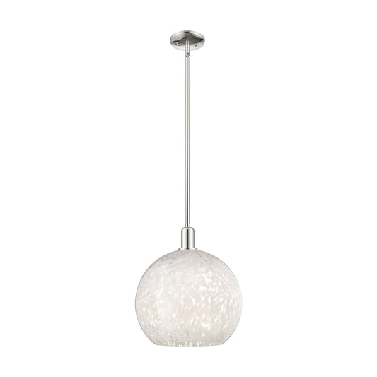Innovations Lighting White Mouchette 14in 1-Light Mini Pendant | Industrial Modern Polished Nickel and White Glass | Kitchen | Model 716-1S-PN-G1216-14WM