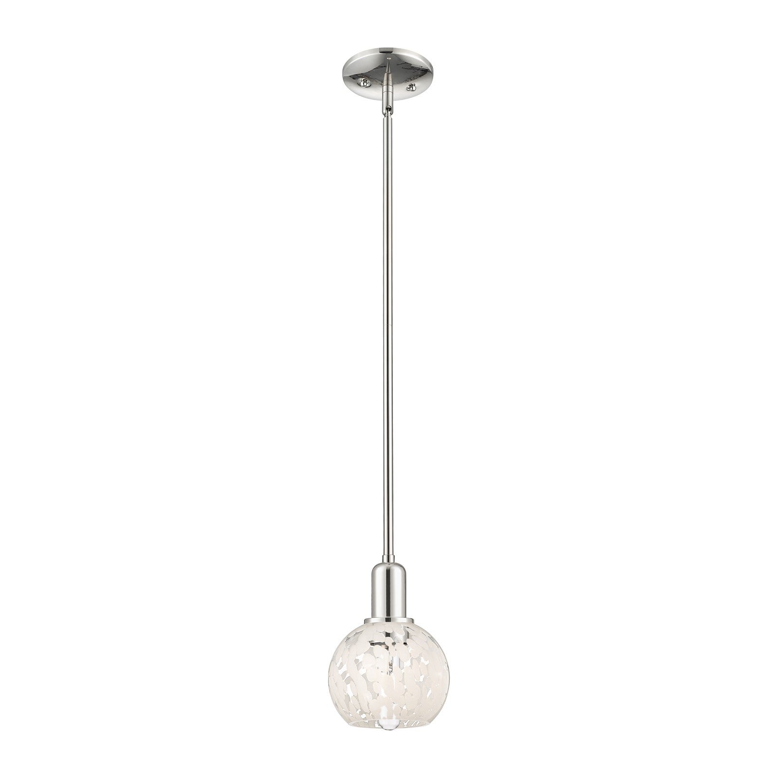 Innovations Lighting White Mouchette 6in 1-Light Mini Pendant | Industrial Polished Nickel and White Mouchette Glass | Kitchen | Model 716-1S-PN-G1216-6WM