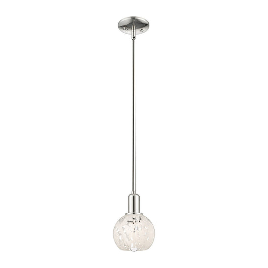Innovations Lighting White Mouchette 6in 1-Light Mini Pendant | Industrial Polished Nickel and White Mouchette Glass | Kitchen | Model 716-1S-PN-G1216-6WM