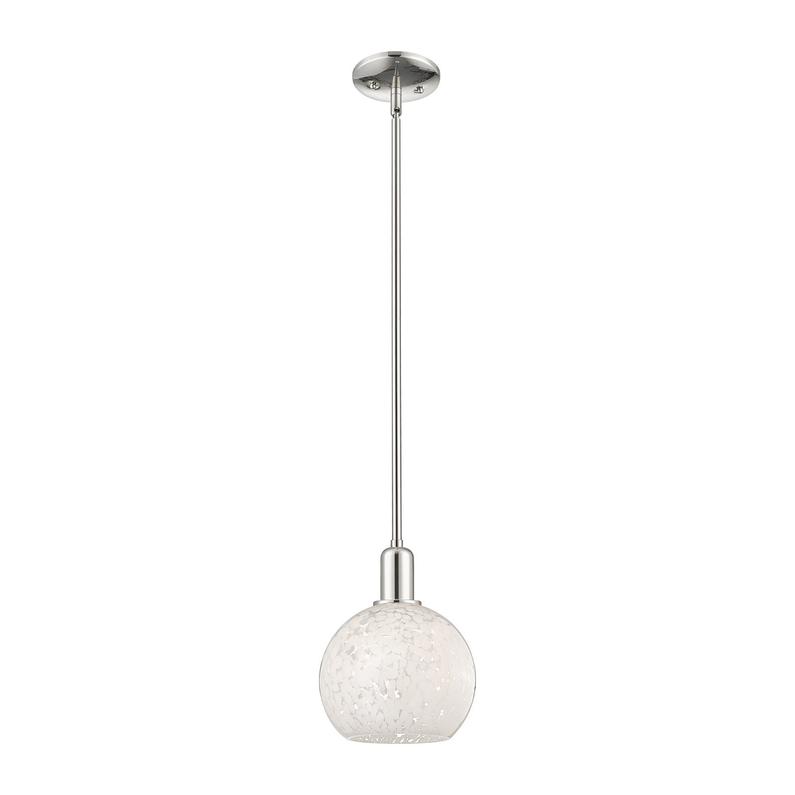 Innovations White Mouchette 8in 1-Light Mini Pendant | Industrial Polished Nickel and White Glass | Kitchen Island & Dining | Model 716-1S-PN-G1216-8WM