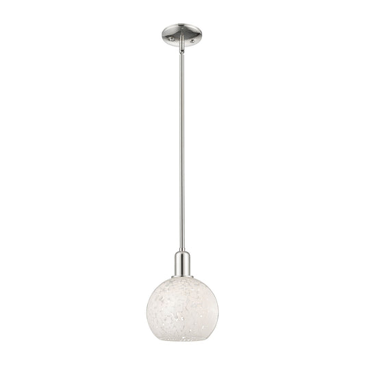 Innovations White Mouchette 8in 1-Light Mini Pendant | Industrial Polished Nickel and White Glass | Kitchen Island & Dining | Model 716-1S-PN-G1216-8WM