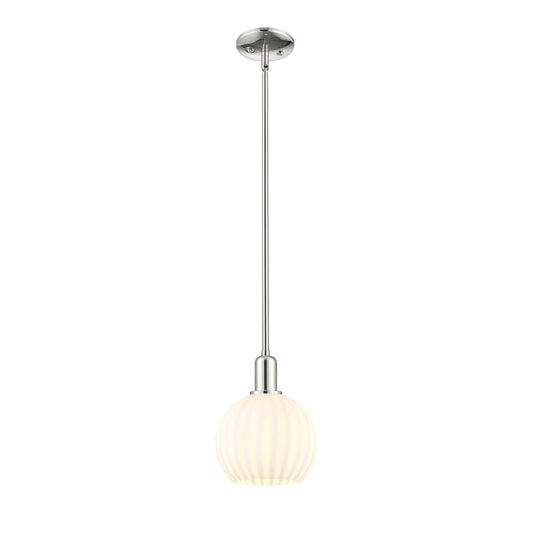Innovations Lighting Arcadia 8in 1-Light Mini Pendant | Industrial Polished Nickel and White Venetian Glass | Kitchen Island & | Model 716-1S-PN-G1217-8WV