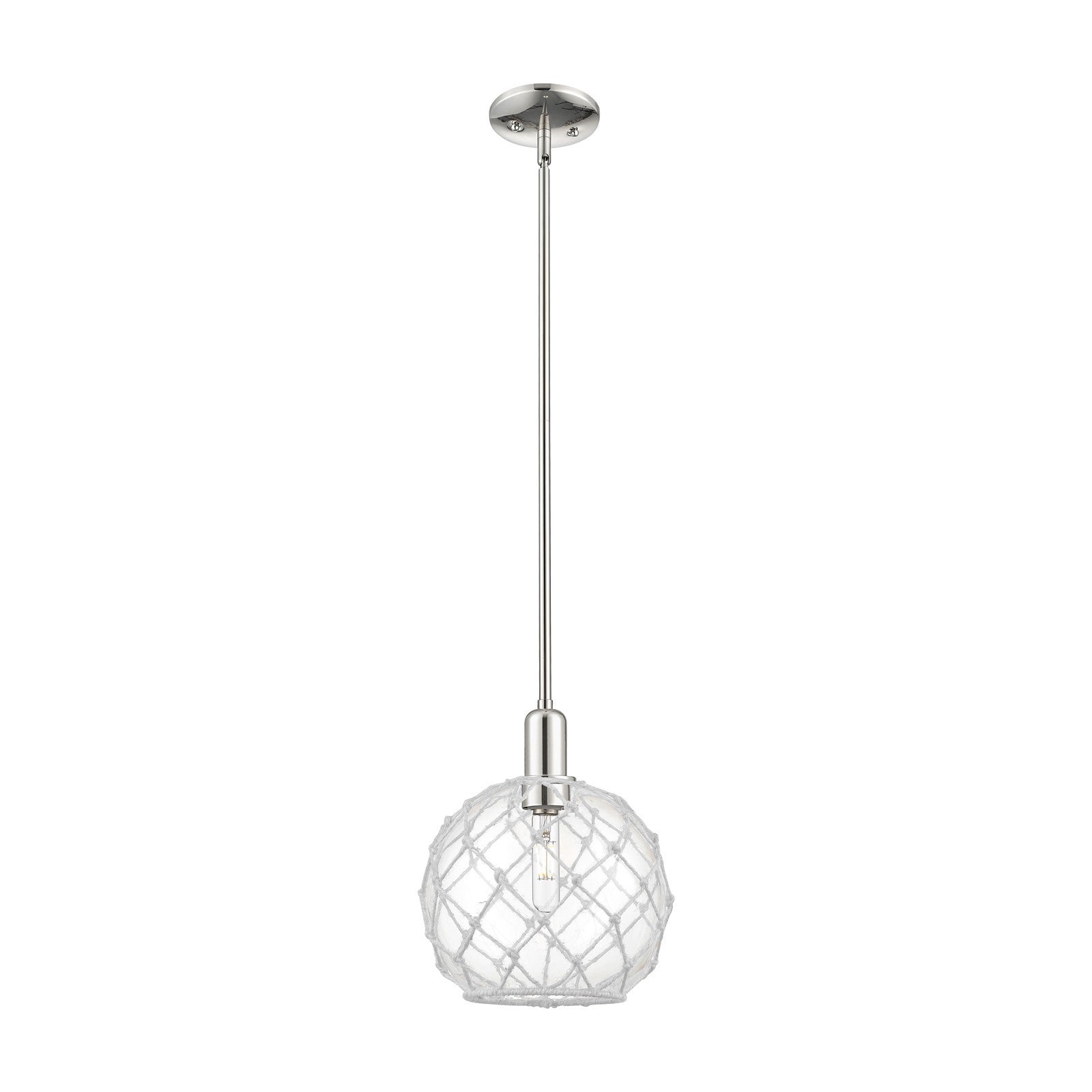 Innovations Farmhouse Rope 10in 1-Light Mini Pendant | Industrial Polished Nickel and Clear Glass with White Rope | Kitchen | Model 716-1S-PN-G122-10RW