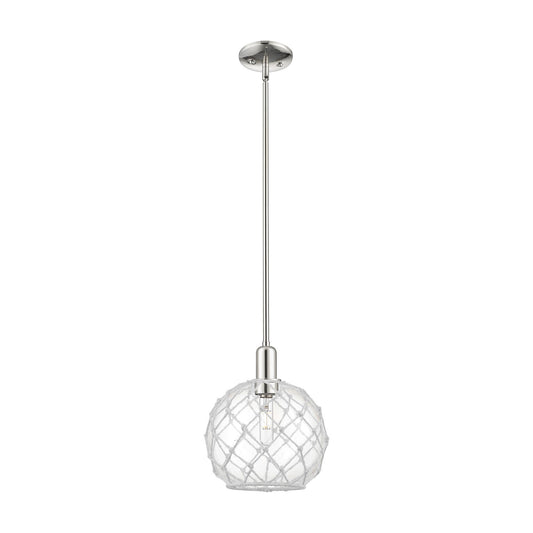 Innovations Farmhouse Rope 10in 1-Light Mini Pendant | Industrial Polished Nickel and Clear Glass with White Rope | Kitchen | Model 716-1S-PN-G122-10RW