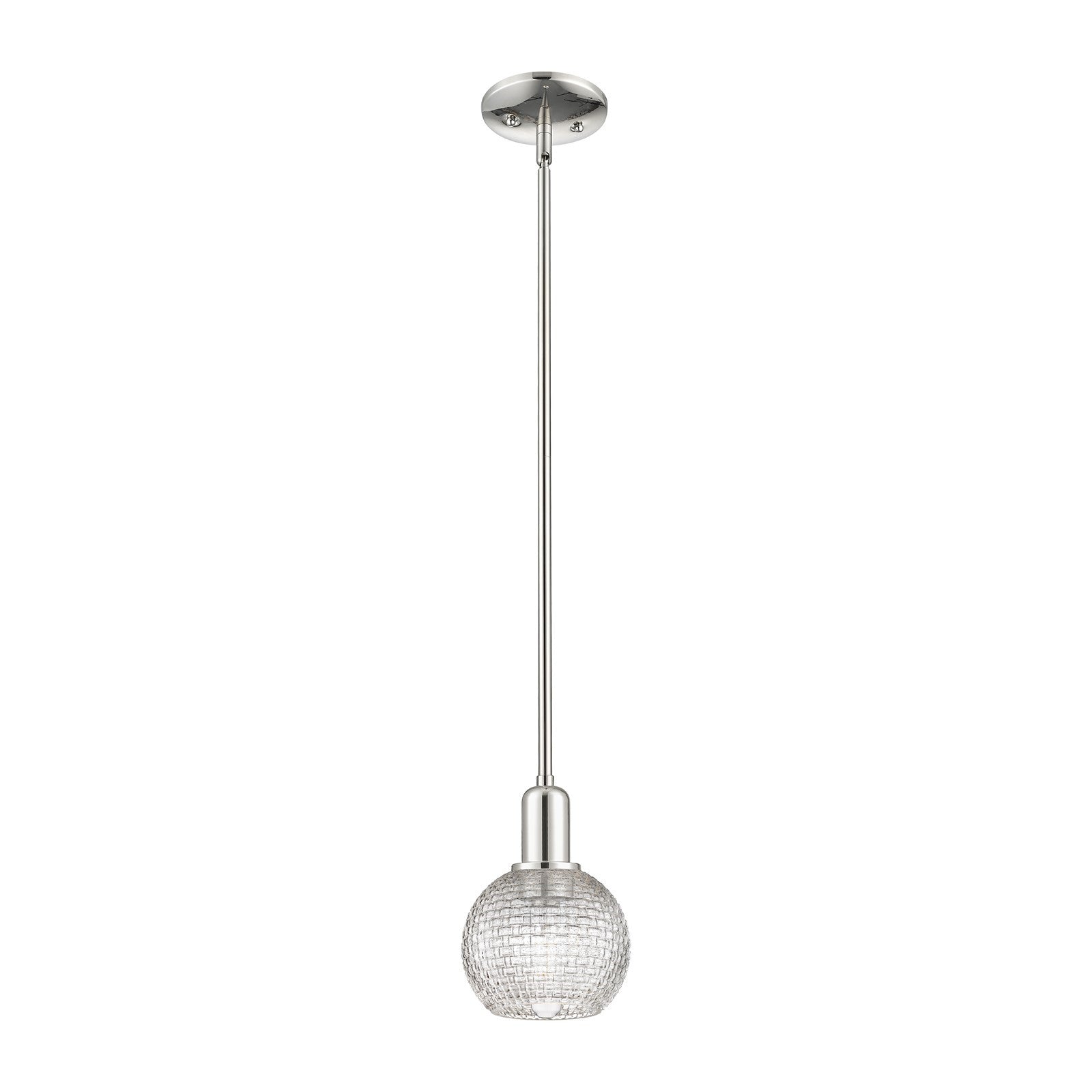 Innovations Athens 6in 1-Light Mini Pendant | Industrial Polished Nickel Steel and Clear Basket Weave Glass | Kitchen Island & | Model 716-1S-PN-G122C-6CL