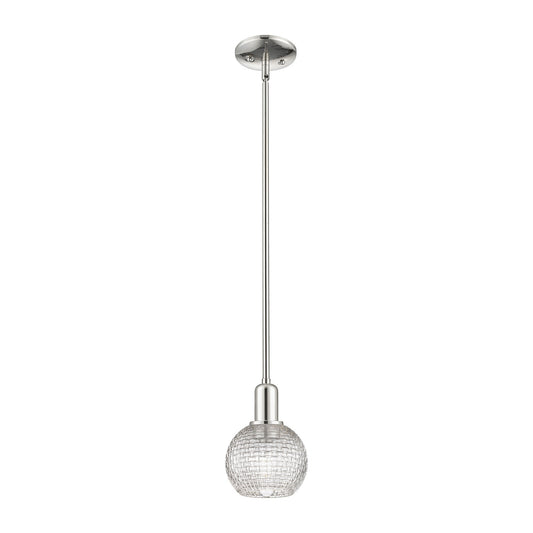Innovations Athens 6in 1-Light Mini Pendant | Industrial Polished Nickel Steel and Clear Basket Weave Glass | Kitchen Island & | Model 716-1S-PN-G122C-6CL