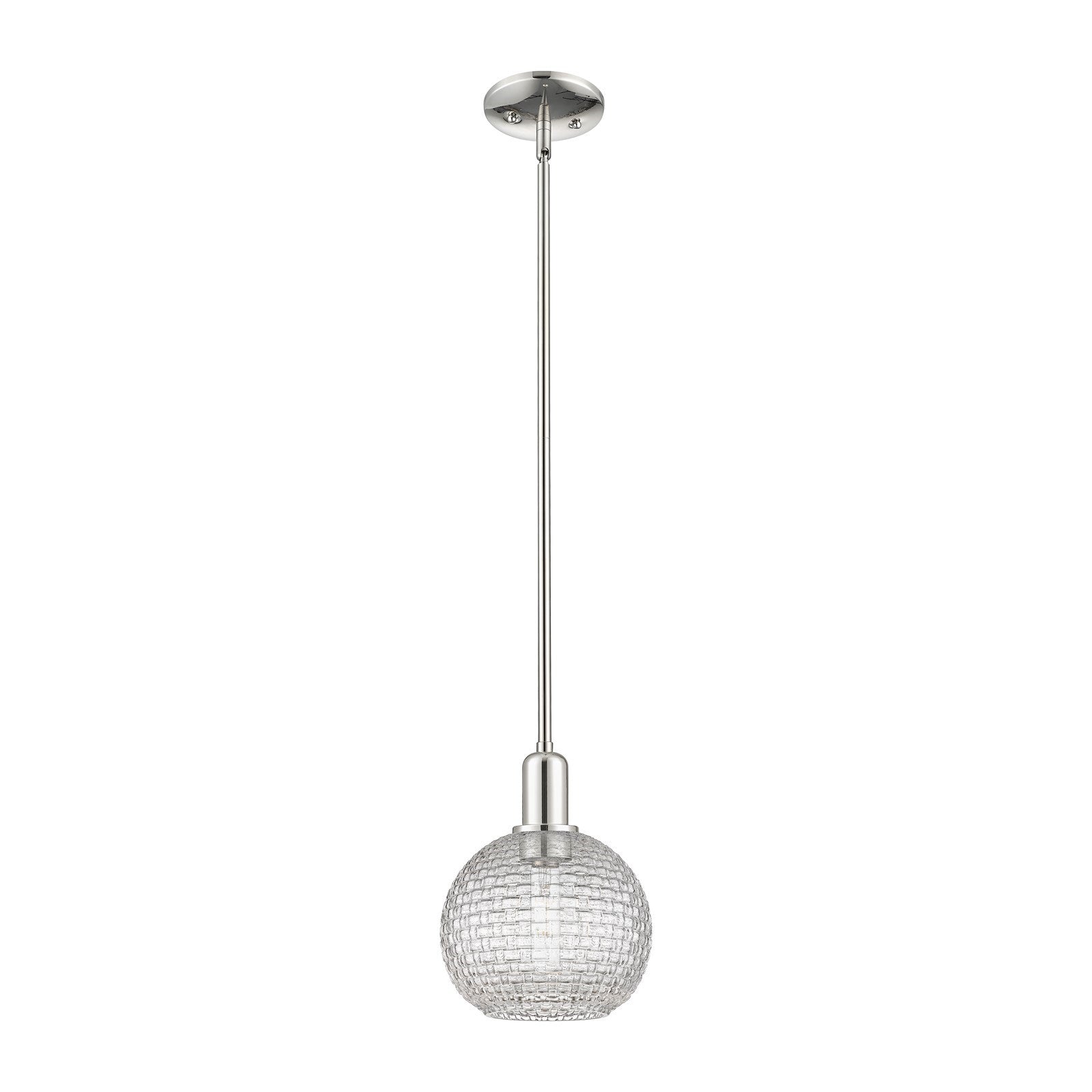 Innovations Athens 8in 1-Light Mini Pendant | Industrial Polished Nickel Steel and Clear Basket Weave Glass | Kitchen Island & | Model 716-1S-PN-G122C-8CL