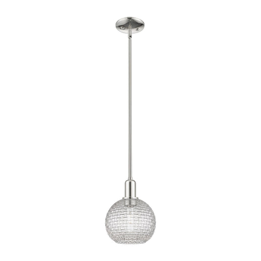 Innovations Athens 8in 1-Light Mini Pendant | Industrial Polished Nickel Steel and Clear Basket Weave Glass | Kitchen Island & | Model 716-1S-PN-G122C-8CL