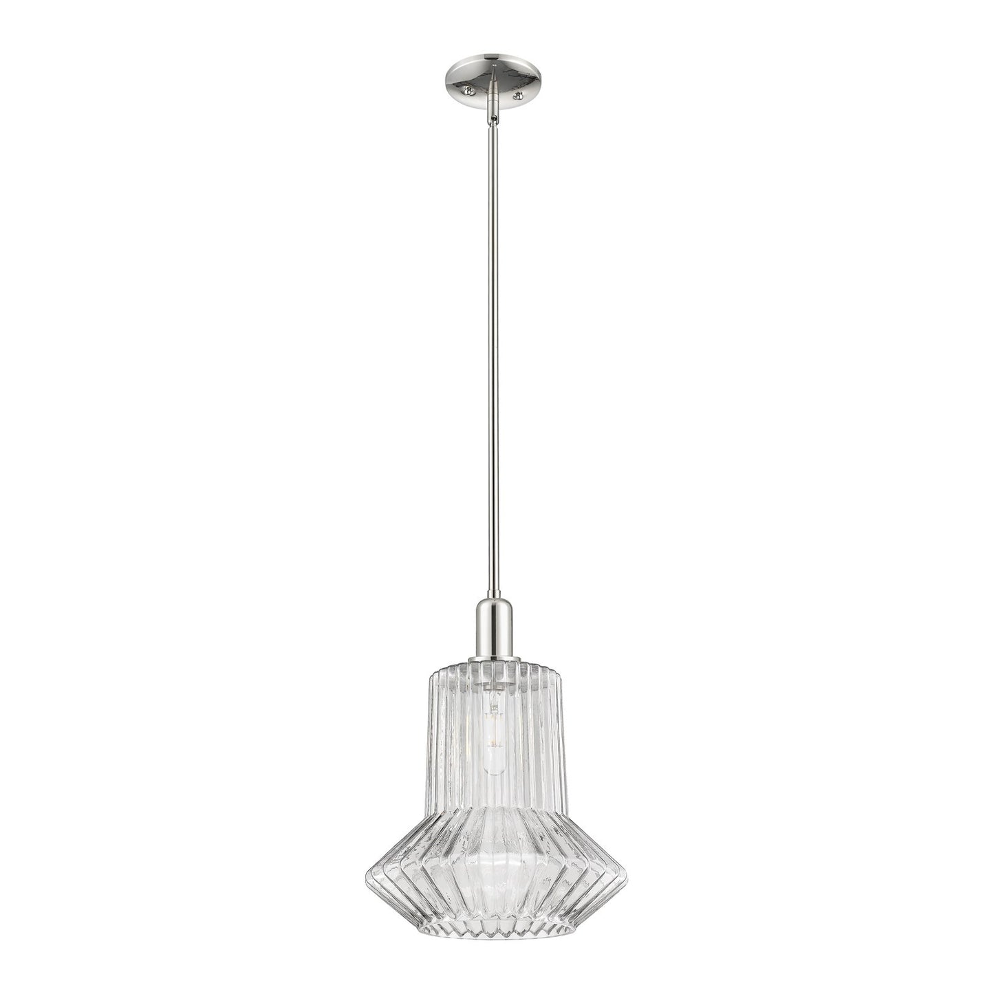Innovations Springwater 12in 1-Light Mini Pendant | Industrial Polished Nickel and Clear Fluted Glass | Kitchen Island & Dining | Model 716-1S-PN-G212