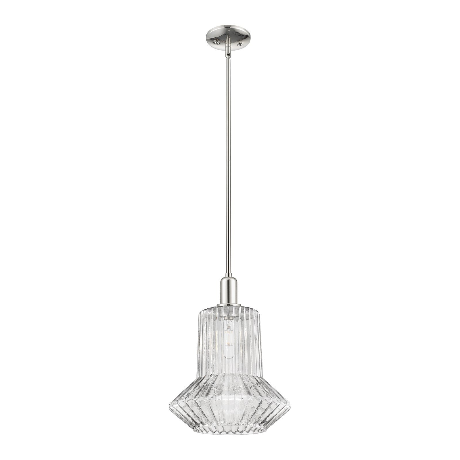 Innovations Springwater 12in 1-Light Mini Pendant | Industrial Polished Nickel and Clear Fluted Glass | Kitchen Island & Dining | Model 716-1S-PN-G212
