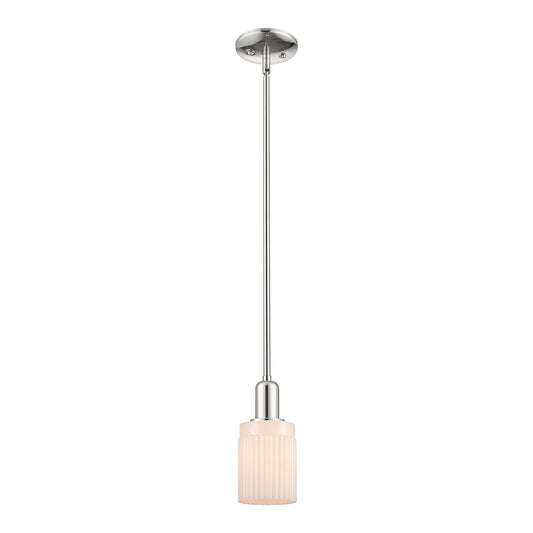 Innovations Hadley 4.5in 1-Light Mini Pendant | Industrial Polished Nickel and Matte White Ribbed Glass | Kitchen Island & | Model 716-1S-PN-G341