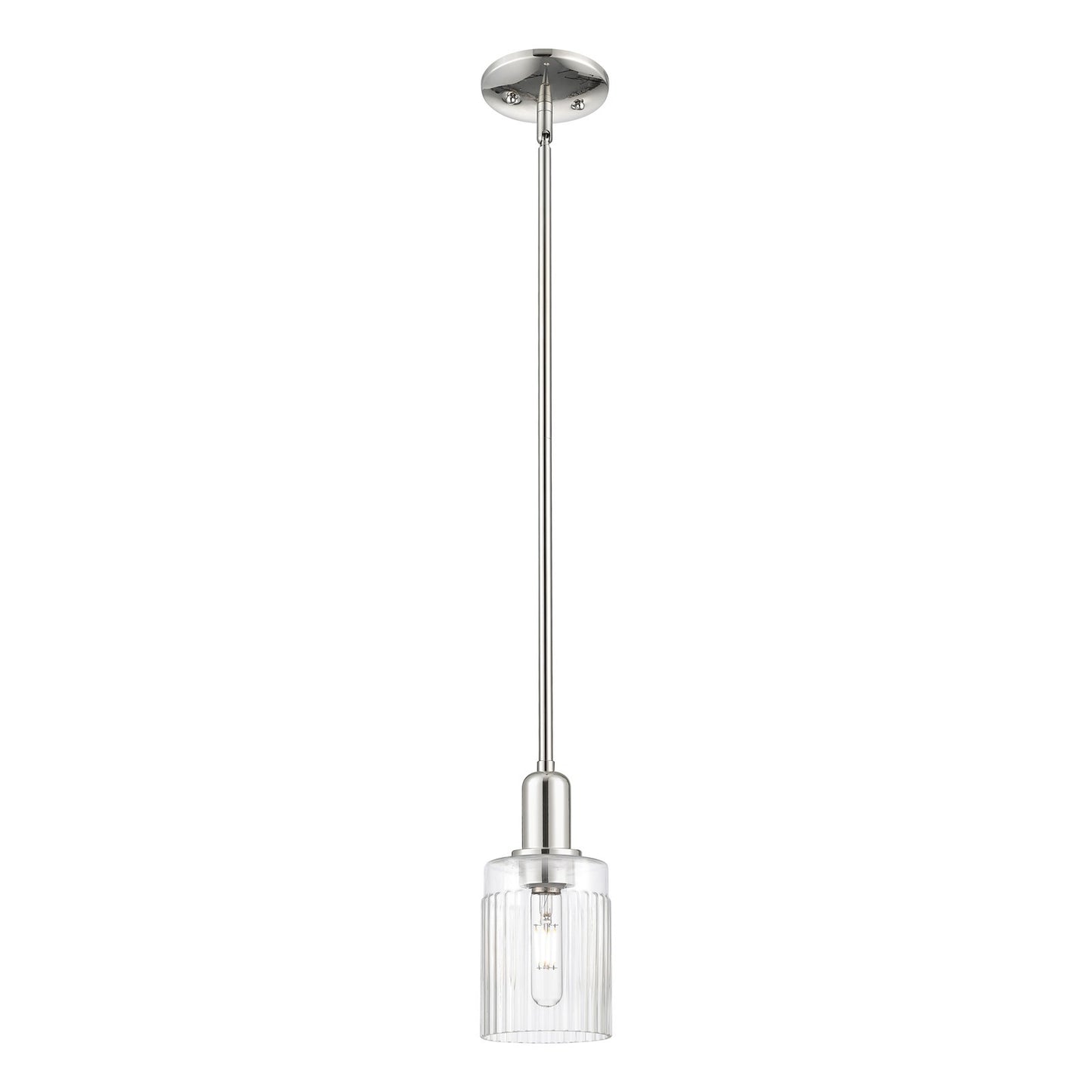 Innovations Hadley 1-Light Mini Pendant | Industrial Polished Nickel Steel and Clear Ribbed Glass | Kitchen Island & Dining Room | Model 716-1S-PN-G342