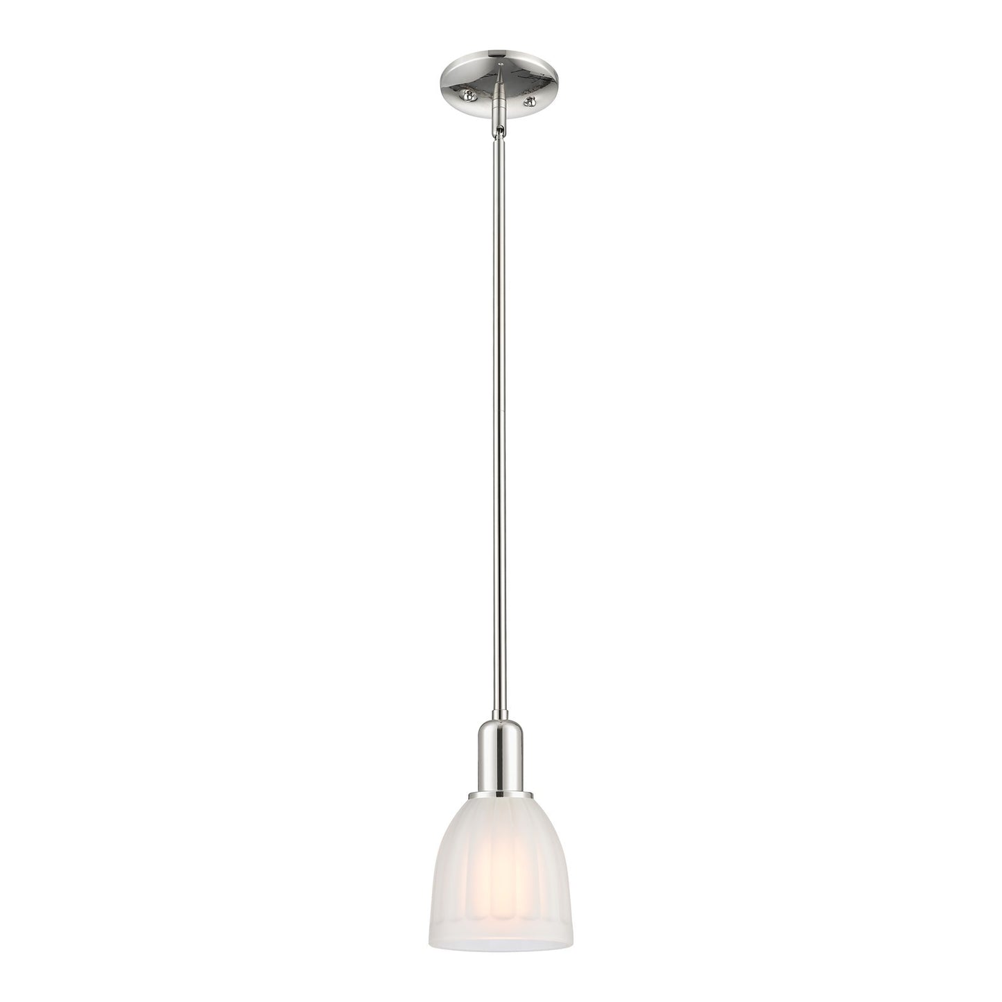 Innovations Brookfield 6in 1-Light Mini Pendant | Industrial Polished Nickel and White Frosted Ribbed Glass | Kitchen Island & | Model 716-1S-PN-G441