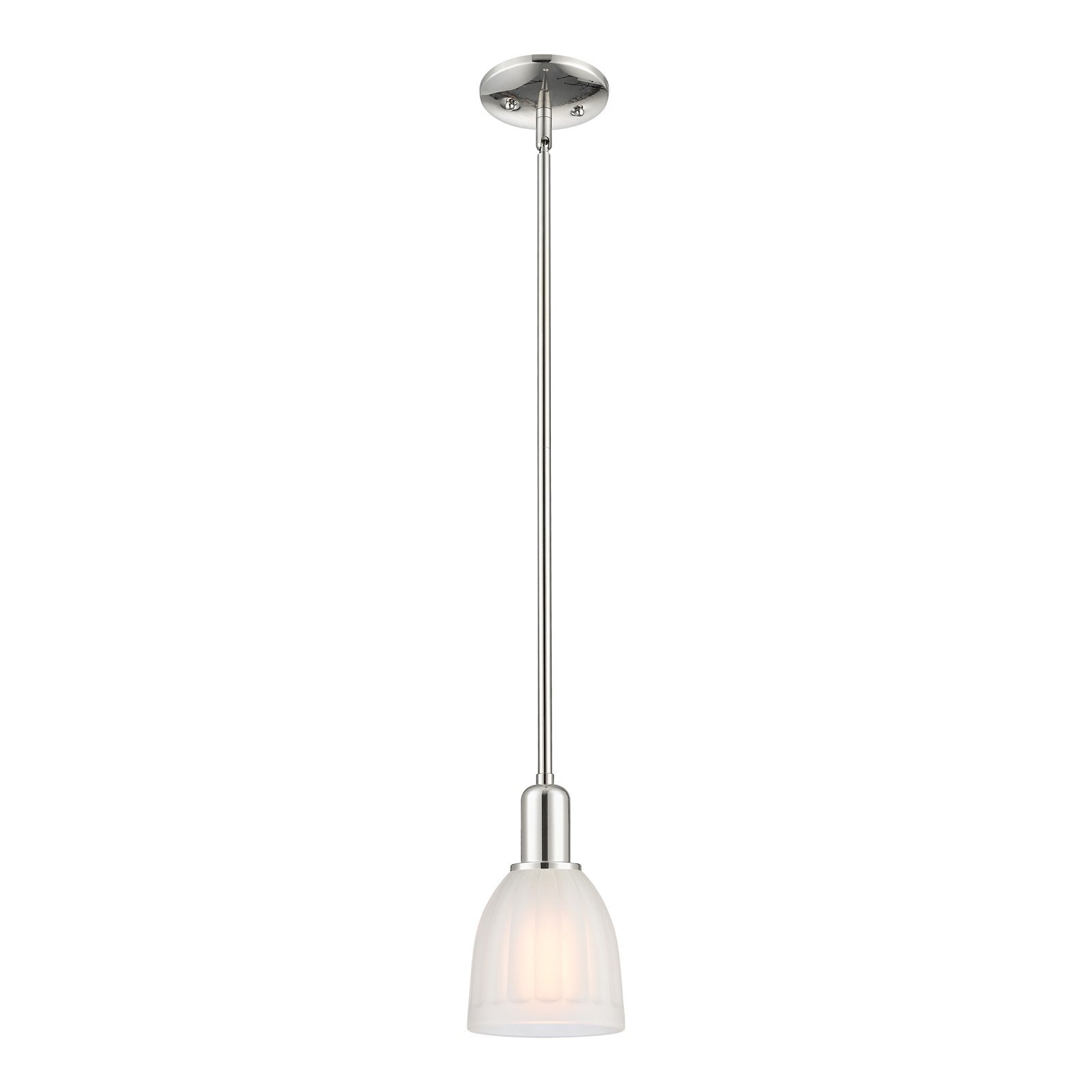 Innovations Brookfield 6in 1-Light Mini Pendant | Industrial Polished Nickel and White Frosted Ribbed Glass | Kitchen Island & | Model 716-1S-PN-G441