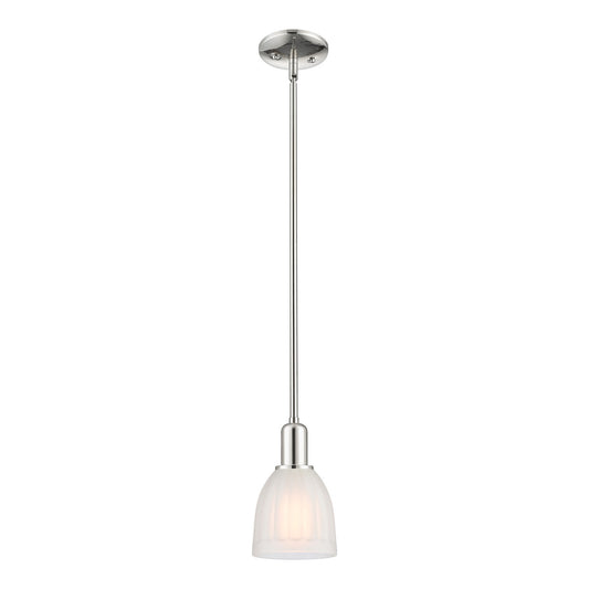 Innovations Brookfield 6in 1-Light Mini Pendant | Industrial Polished Nickel and White Frosted Ribbed Glass | Kitchen Island & | Model 716-1S-PN-G441