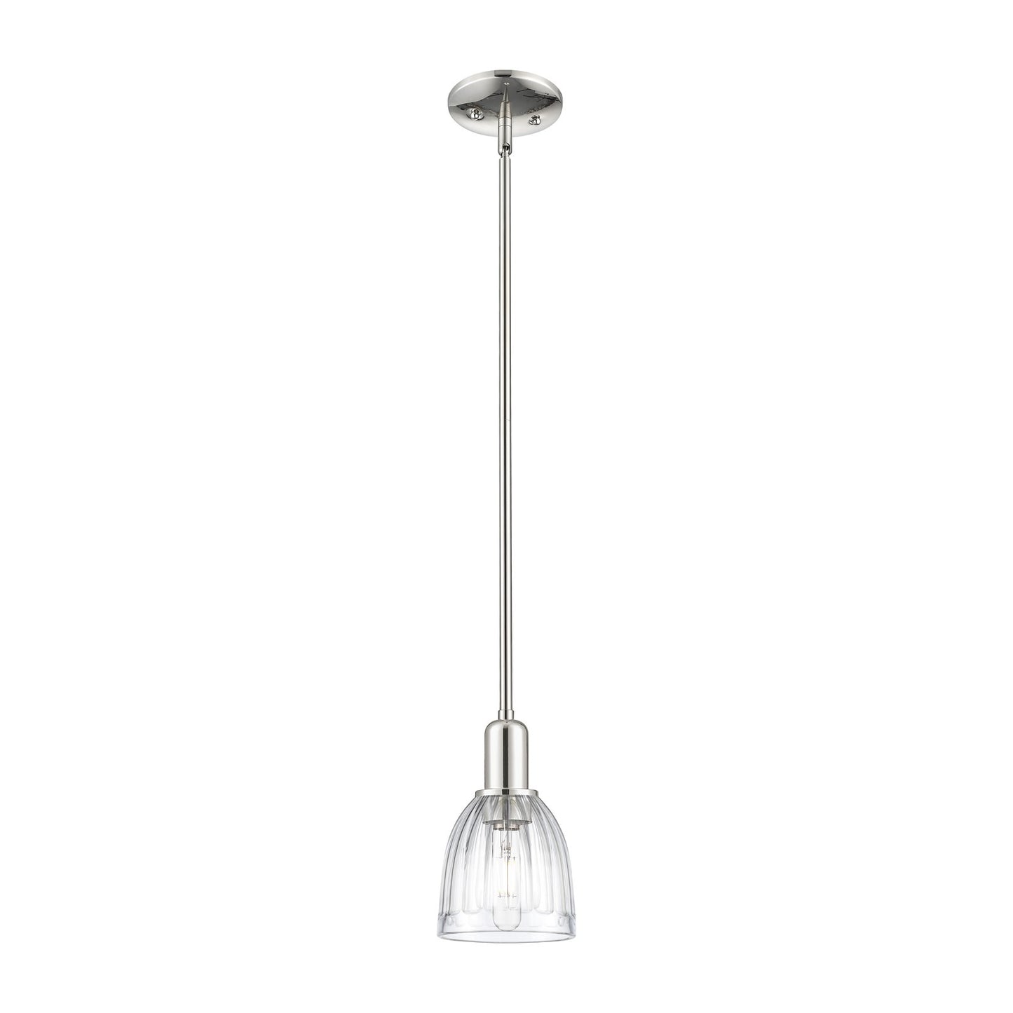 Innovations Lighting Brookfield 6in 1-Light Mini Pendant | Industrial Polished Nickel Steel and Clear Ribbed Glass | Kitchen Island | Model 716-1S-PN-G442