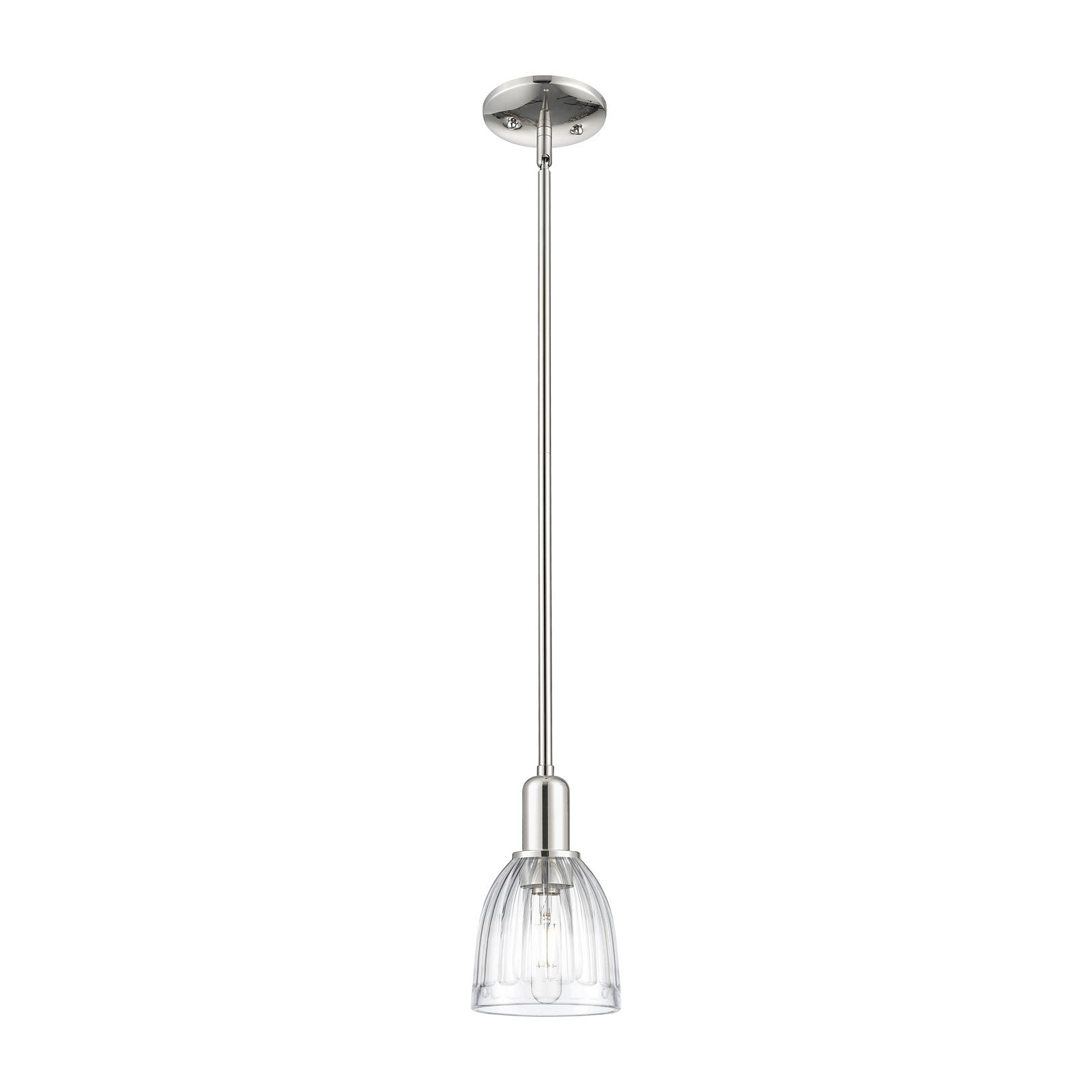 Innovations Lighting Brookfield 6in 1-Light Mini Pendant | Industrial Polished Nickel Steel and Clear Ribbed Glass | Kitchen Island | Model 716-1S-PN-G442