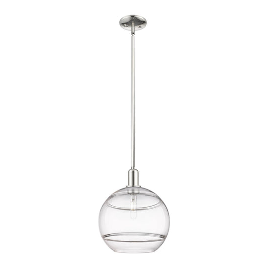 Innovations Rochester 12in 1-Light Mini Pendant | Industrial Polished Nickel Steel and Clear Glass | Kitchen Island & Dining | Model 716-1S-PN-G556-12CL