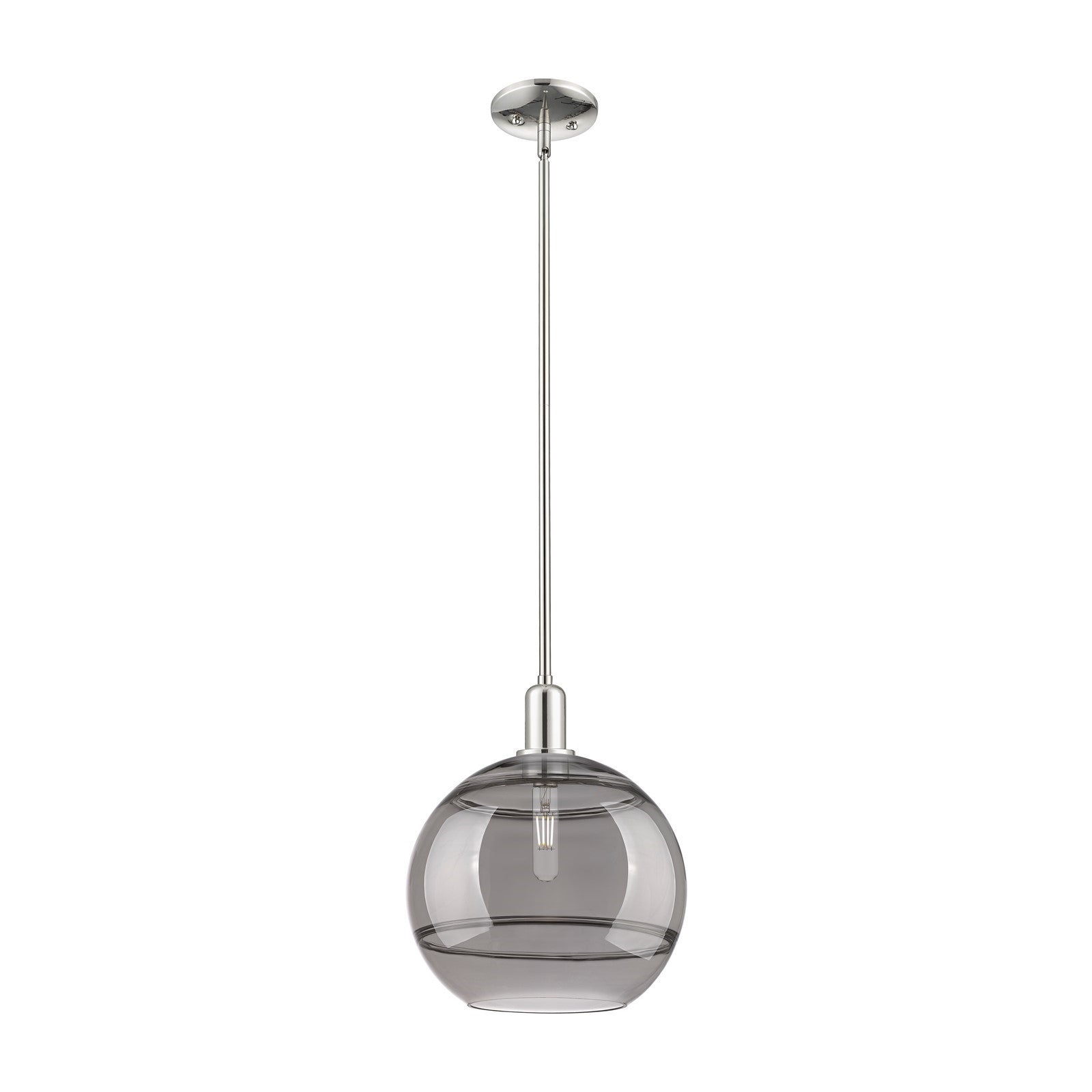 Innovations Rochester 12in 1-Light Mini Pendant | Industrial Polished Nickel and Light Smoke Glass | Kitchen Island & Dining | Model 716-1S-PN-G556-12SM