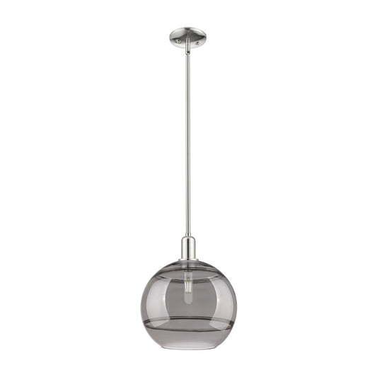 Innovations Rochester 12in 1-Light Mini Pendant | Industrial Polished Nickel and Light Smoke Glass | Kitchen Island & Dining | Model 716-1S-PN-G556-12SM
